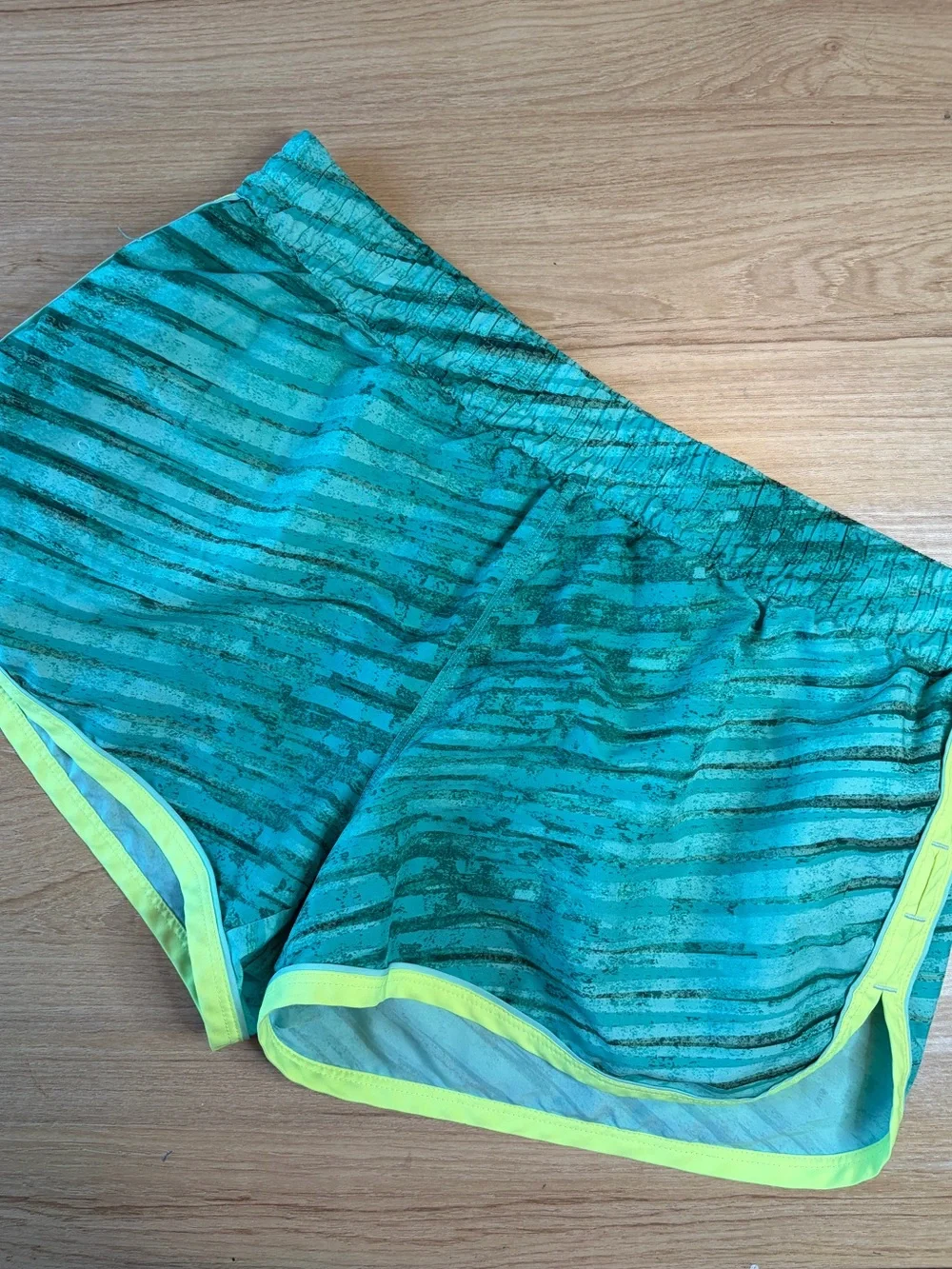 Women's Teal Striped Active Shorts with Neon Trim